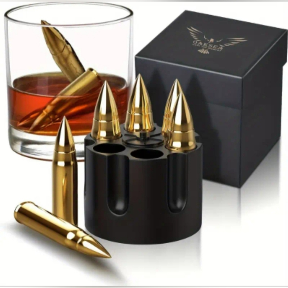 Golden Food Grade Stainless Steel Bullet Whiskey Stones Set